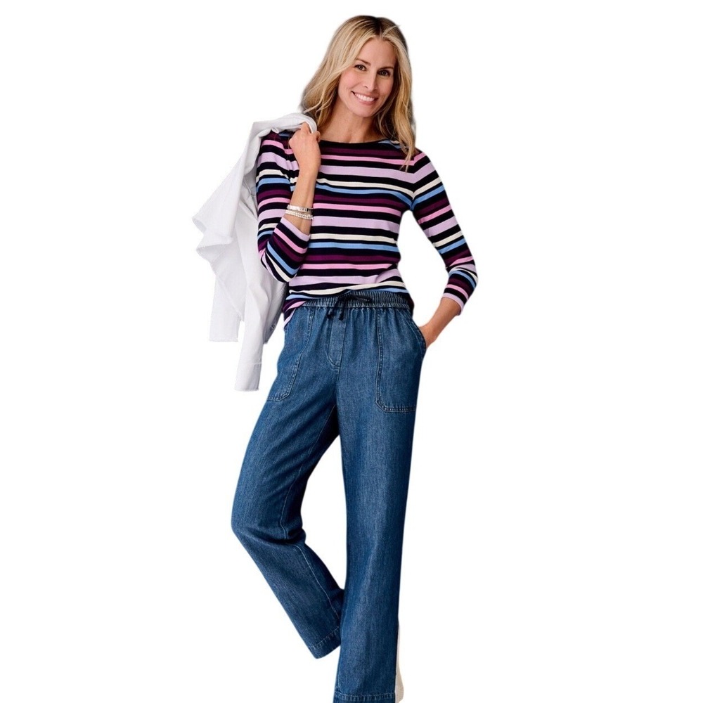 Tommy Hilfiger Womens Blue Chambray Drawstring Wide Leg Pants 12 SEH-UT1